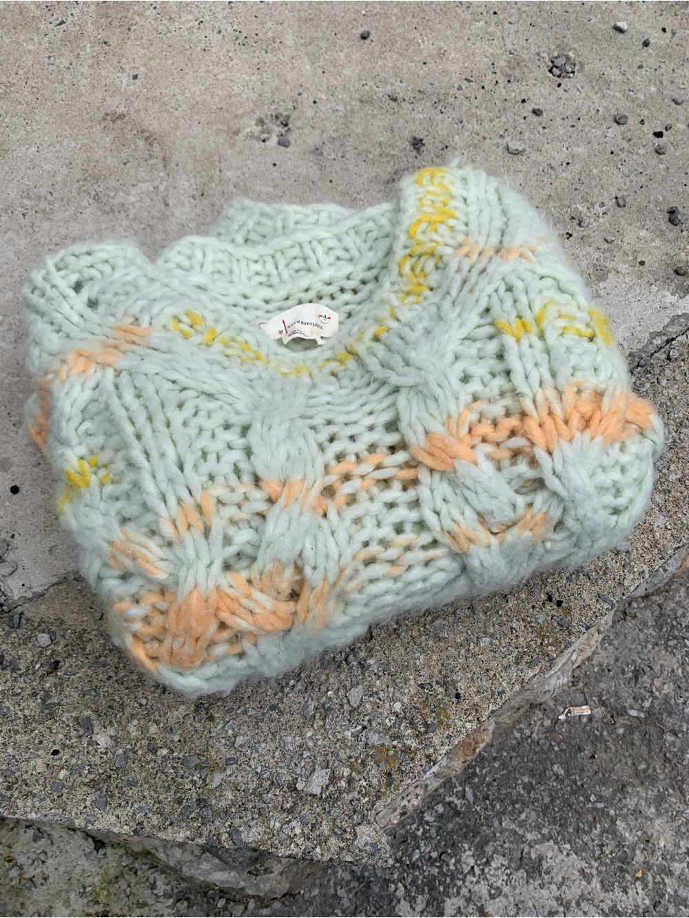 Anthropologie Jojo Pastel Chunky Cable Knit Oversized Alpaca Wool Sweater Size M